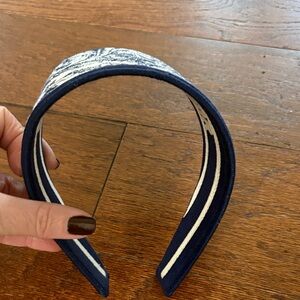 Navy and White Embroidered Padded Headband